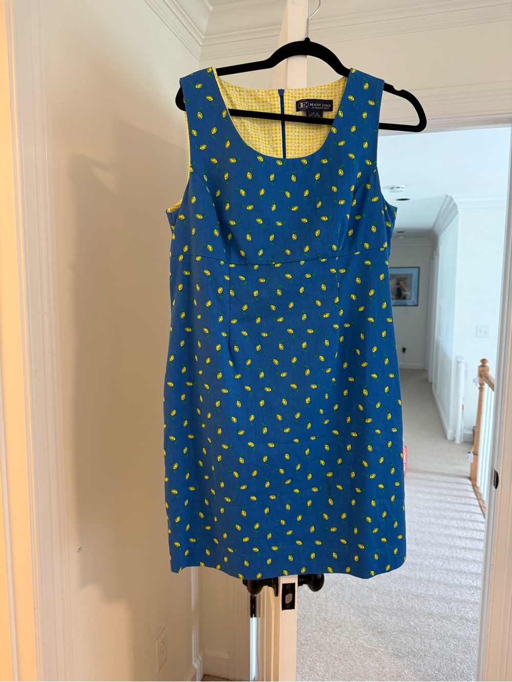 Vintage Main Line Blue Sleeveless Shift Dress with Lemon Print
